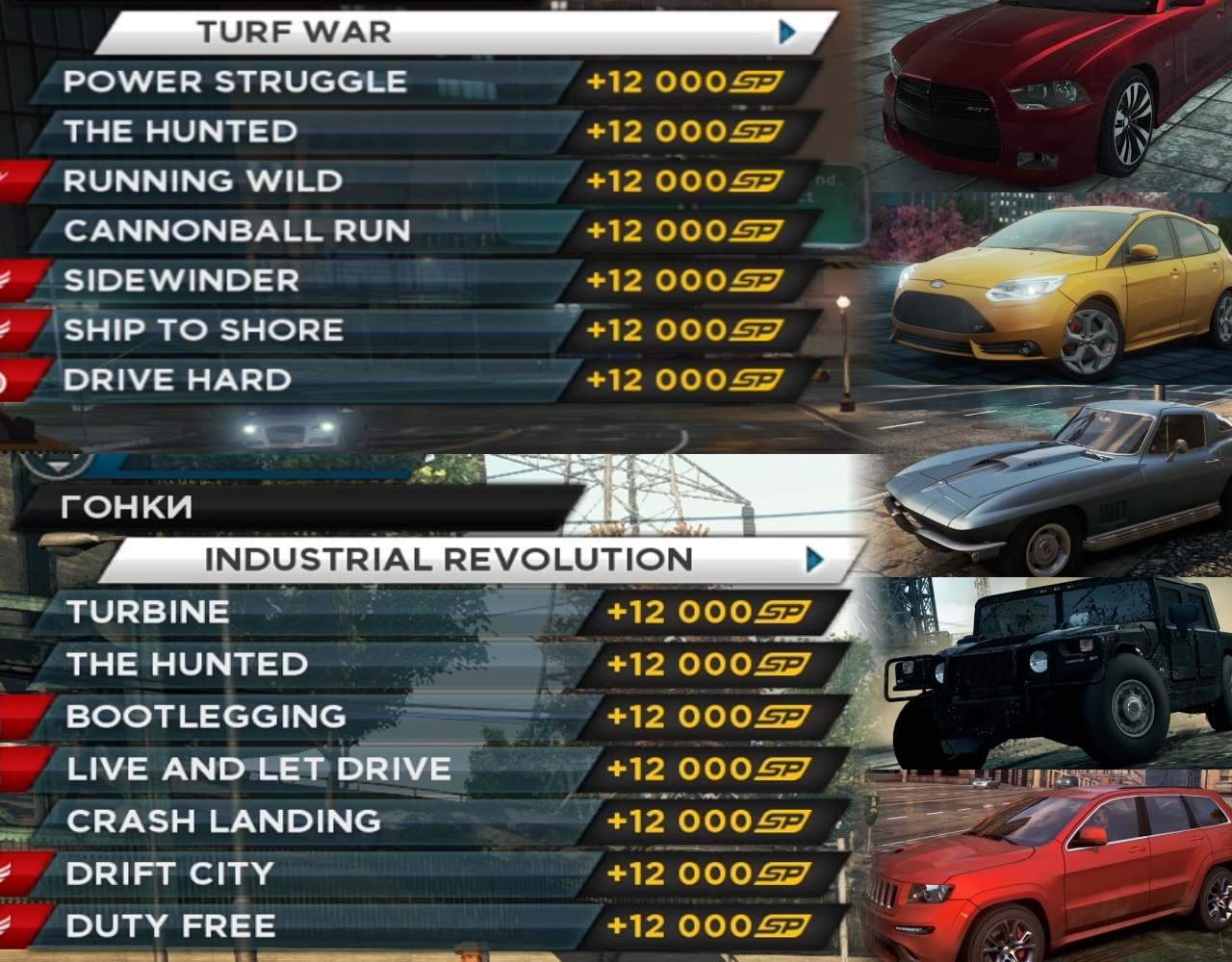 need for speed most wanted car list